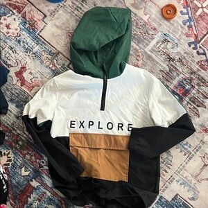 SHEIN Kids Colorblock 'Explore' Jacket - Green, White, Black, Brown